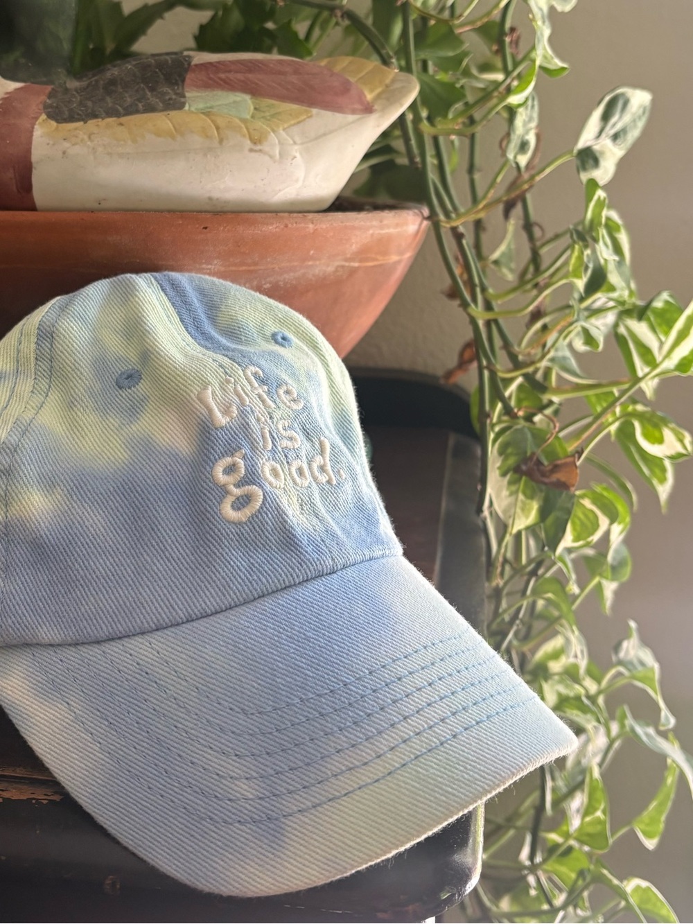 Life Is Good Blue and Light Green Tie-Dye Baseball Cap